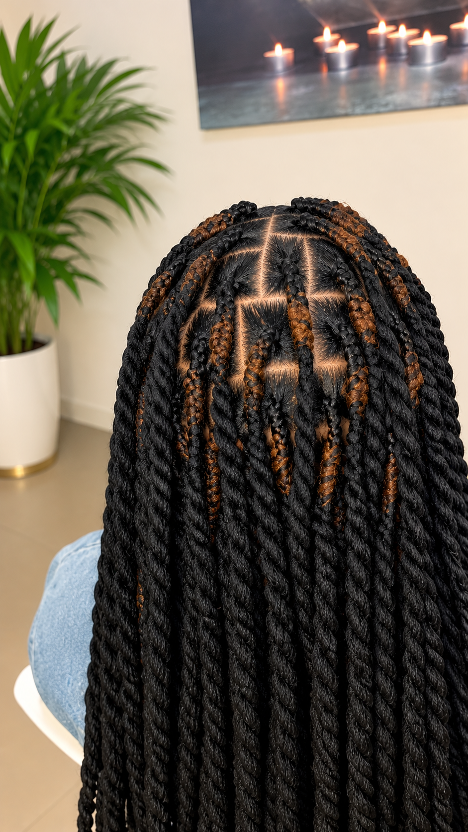 Lange Box Braids mit einzelnen braunen Akzenten